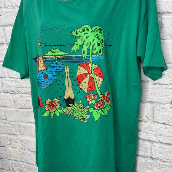 Vintage Kris Michele T-Shirt Beach Sequin Beaded One Size/Large Pool Martini - Picture 3 of 7